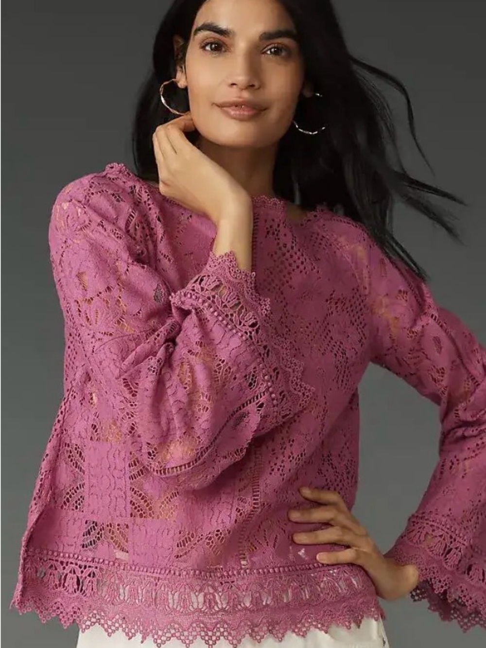 Anthropologie Long Sleeve Lace Patches Top